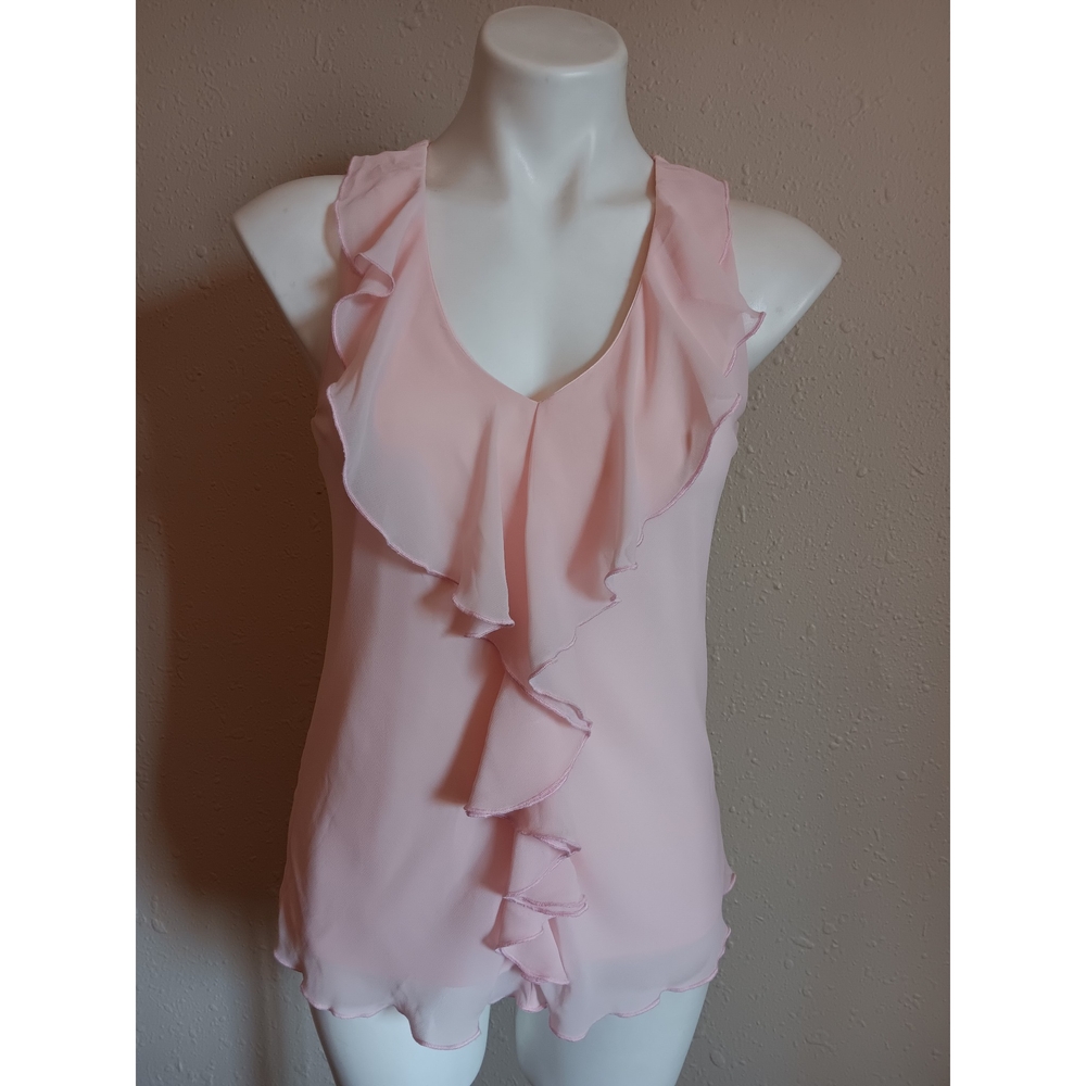 BCX Light Pink Ruffle Sleeveless Blouse